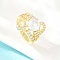 Brass Micro Pave Cubic Zirconia Finger Rings for Women, Round, with ABS Plastic Imitation Pearl, Real 18K Gold Plated, 17.5mm, Inner Diameter: 16.4mm