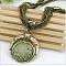Bohemian Style Flat Round Alloy & Resin Imitation Gems Pendant Necklaces, Glass Seed Beaded Necklaces, Antique Golden, Dark Sea Green, 18.90 inch(48cm)