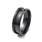 201 Stainless Steel Grooved Finger Ring, Electrophoresis Black, US Size 12 3/4(22mm)