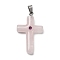 Natural Rose Quartz Cross Pendants, with Brass Micro Pave Cubic Zirconia Findings, Platinum, Rack Plating, 44.5~45x27.5~28.5x7~8.5mm, Hole: 4x6.5mm