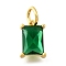 925 Sterling Silver Pave Clear Cubic Zirconia Charms, Rectangle, with Jump Ring, Golden, Dark Green, 9.5x6.5x4mm