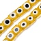 Handmade Evil Eye Lampwork Beads Strands, Square, Gold, 7.5~8x7.5~8x3mm, Hole: 0.6mm, about 48pcs/strand, 14.37~14.53''(36.5~36.9cm)