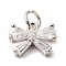 Brass Micro Pave Cubic Zirconia Pendants, Bowknot Charms, with Jump Ring, Cadmium Free & Lead Free, Rack Plating, Long-Lasting Plated, Silver, 8.5x11.5x3.5mm, Hole: 3mm