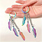 Zinc Alloy Feather Tassel Hoop Earrings, Multi-color, 75x15mm