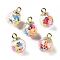 Glass Pendants, Round, with CCB and Handmade Polymer Clay, Star, 21.5x16mm, Hole: 2.5mm
