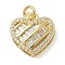 Rack Plating Brass Micro Pave Cubic Zirconia Pendants, Long-Lasting Plated, Lead Free & Cadmium Free, Heart Charms, with Jump Ring, Real 18K Gold Plated, 14.5x14x4.5mm, Hole: 3mm