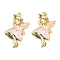 Rack Plating Alloy Enamel Pendants, Golden, Angel Fairy Charms, Misty Rose, 30x20x1.5mm, Hole: 1.8mm