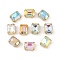 Brass Glass Rhinestone Sew on Rhinestones, Rectangle, Faceted, Mixed Color, Golden, 8x6x5mm, Hole: 0.8mm