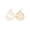 Brass Micro Pave Cubic Zirconia Pendants, with Natural Shell and Jump Ring, Flat Round with Twelve Constellations, Golden, Sagittarius, 17.5x15x2.5mm, Hole: 3.5mm