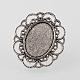 Vintage Adjustable Iron Finger Ring Components Alloy Flower Cabochon Bezel Settings X-PALLOY-O039-07AS-2