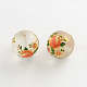 Flower Picture Frosted Transparent Glass Round Beads GFB-R004-14mm-H18-1