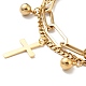 Bracelet multirangs charm croix et boule ronde BJEW-G639-25G-2