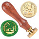 Golden Tone Brass Wax Seal Stamp Head with Wooden Handle AJEW-WH0208-844-1