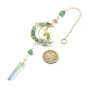 Wire Wrapped Green Natural  Aventurine Chips & Brass Moon Pendant Decorations HJEW-TA00103-02-3
