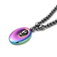 Synthetic Non-magnetic Hematite Oval Pendant Necklace with Round Beaded Chains NJEW-R259-02-3