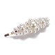 アクリル模造真珠髪ボビーピンとスナップヘアクリップセット  ライトゴールドトーン鉄パーツ  ホワイト  71~88x6~29x8~18ミリメートル  8個/カード PHAR-WH0003-02LG-2