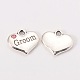 Wedding Theme Antique Silver Tone Tibetan Style Alloy Heart with Groom Rhinestone Charms X-TIBEP-N005-20B-1