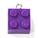 樹脂チャーム  プラチナ鉄ループ付き  おもちゃのレンガ  青紫色  21x15.5x11mm  穴：2.6mm RESI-E017-A11-1