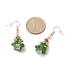 Glass Braided Beaded Christmas Tree Dangle Earrings EJEW-JE05151-02-3