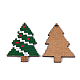 プリントバスウッドペンダント  バックランダムカラー  クリスマスツリー  グリーン  29.5x23x2mm  穴：1.5mm X-WOOD-S045-044-2
