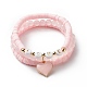 3 pièces 3 style quartz rose naturel et acrylique mot amour bracelets extensibles perlés sertis de breloques en alliage émail coeur BJEW-JB08924-02-1