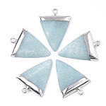 Pendenti di amazonite naturale di placca, con accessori di ferro, triangolo, platino, 30~34x23x5~5.5mm, Foro: 1.6 mm