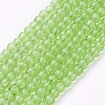 Abalorios de vidrio craquelado transparente redondos, verde pálido, 1mm, agujero: 4 mm, aproximamente 1.1~1.3 pcs / cadena, 200 pulgada