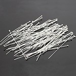 100Pcs Silver Color Plated Brass Ball Head Pins, Size: about 0.5mm thick, 24 Gauge,, 40mm long, Head: 1.5mm, about 200~250pcs/20g