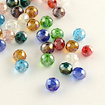 Electroplate Faceted Rondelle AB Color Plated Transparent Glass Beads, Mixed Color, 8x6mm, Hole: 1mm