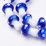 Fili di perline murano fatto a mano, fungo, blu, 11.5~14.5x9~11mm, Foro: 1 mm, su 25pc / strand, 13.54 pollice (34.4 cm)