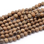 Natur Bildjaspisses runde Perle Stränge, 6 mm, Bohrung: 1 mm, ca. 64 Stk. / Strang, 16 Zoll