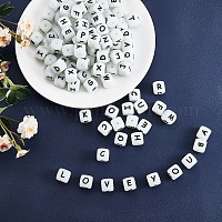 Wholesale 108 Pcs White Cube Silicone Beads Letter Number Square Dice  Alphabet Beads with 2mm Hole Spacer Loose Letter Beads for Bracelet  Necklace Jewelry Making 