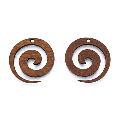 Colgantes de madera de nogal natural, sin teñir, encanto de remolino, camello, 25x25x2.5mm, agujero: 1.8 mm