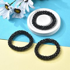 Граненые непрозрачные стеклянные бусины эластичные браслеты, торсадные браслеты, случайный цвет веревки, рондель, чёрные, внутренний диаметр: 2 дюйм (5 см)