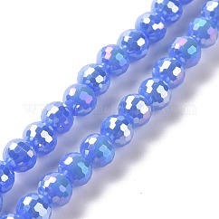 Cuentas de vidrio opaco electrochapa color sólido hebras, color de ab chapado, facetas (96 facetas), redondo, azul aciano, 5~6mm, agujero: 1~1.2 mm, aproximamente 95 pcs / cadena, 20.87'' (53 cm)