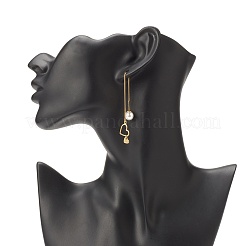 Латунная нить для ушей с сердечком и подвеской из акрилового жемчуга EJEW-JE04886