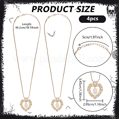 4 collier pendentif cœur en laiton serti de micro-pavés de zirconiums cubiques transparents et orné d'un crâne en acrylique&nbsp;NJEW-PH0001-56G