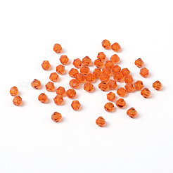 模造5301ダブルコーンビーズ  透明ガラスファセットビーズ  レッドオレンジ  6x5mm  穴：1.3mm  約288個/袋&nbsp;GLAA-F026-C27