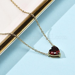 Ожерелья из нержавеющей стали 304 с подвеской в форме сердца из темно-красного кубического циркония для женщин&nbsp;NJEW-Z064-04G