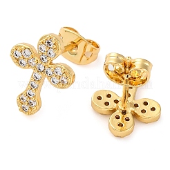 Серьги-гвоздики с крестообразным латунным покрытием и прозрачным кубическим цирконием&nbsp;EJEW-S245-01G-C