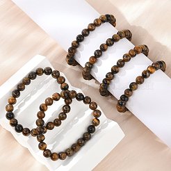 天然タイガーアイラウンドビーズのストレッチブレスレット  内径：2インチ（5.2cm）  ビーズ：8mm&nbsp;BJEW-F203-04
