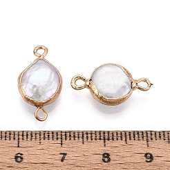 Гальванизированный натуральный жемчуг Кеши плоские круглые подвески-коннекторы&nbsp;LS-PEAR-S018-02C-04