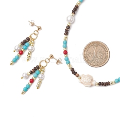 Комплект из ожерелий и серег из синтетической бирюзы для женщин SJEW-JS01317