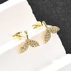 Серьги-гвоздики из латуни с микропаве из прозрачных кубических цирконий в форме рыбьего хвоста&nbsp;EJEW-A135-15G