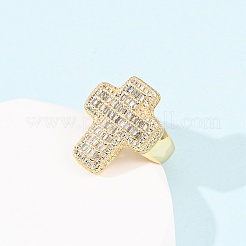 Регулируемые латунные кольца-манжеты с микропаве из кубического циркония для женщин RJEW-B139-03G
