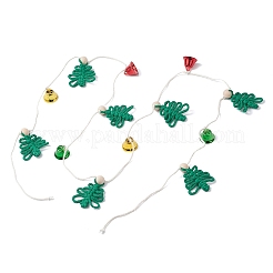 Рождественская елка с подвеской в виде железного колокольчика из хлопкового шнура и деревянных бусин HJEW-JM03924