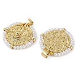 Медаль святого бенедикта латунные и абс пластик жемчужные подвески KK-U032-10G