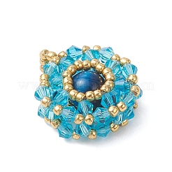 Плоские круглые подвески из натурального окрашенного синего тигрового глаза и стеклянных бусин&nbsp;PALLOY-MZ00950-06