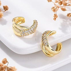 Серьги-каффы из латуни с микропаве из прозрачного кубического циркония&nbsp;EJEW-H147-02G