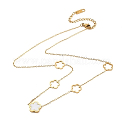 イオンプレーティング（IP）304ステンレススチール＆プラスチックフラワーペンダントネックレス（女性用）  18KGP本金メッキ  ホワイト  16.61インチ（42.2cm）&nbsp;NJEW-P320-02G-02